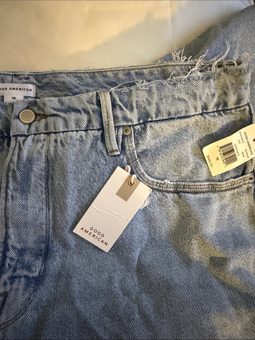 NWT Good American 90’s Straight Light Blue Distressed Jeans - Picture 6 of 7